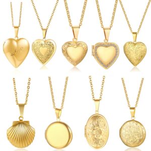 CALOZITO Stainless Steel Heart Necklace Women, Photo Frame Love Shape Necklace Openable Pendant (PN-1363G Gold)