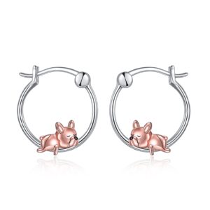 VONALA French Bulldog Hoop Earrings 925 Sterling Silver Cute Animal Dog Jewelry Birthday Gifts for Women (French Bulldog)