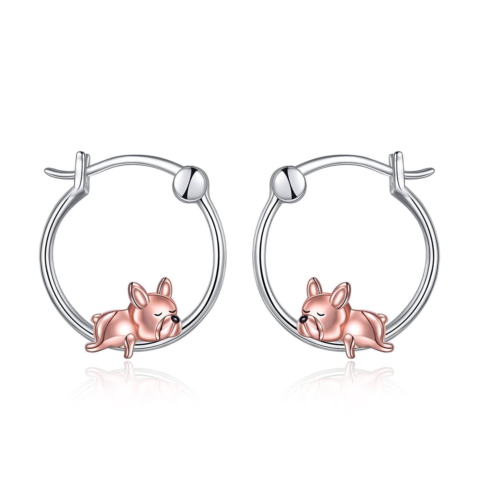 VONALA French Bulldog Hoop Earrings 925 Sterling Silver Cute Animal Dog Jewelry Birthday Gifts for Women (French Bulldog)