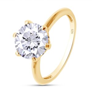 SAVEARTH DIAMONDS Solitaire Style, 1.75 Carat 8.5MM Round Cut Lab Created Moissanite Diamond Engagement Wedding Promise Ring In 14K Yellow Gold Over Sterling Silver1 1/2 Cttw-8