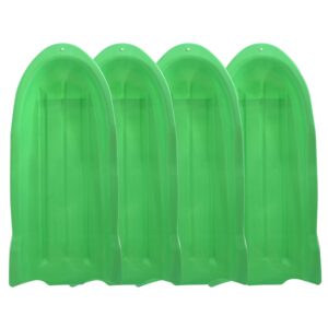 superio toboggan snow sleds, 4 pack- 46” plastic open back slider for kids and adults- heavy duty sleds with holes for pull ropes (ropes excluded) for downhill sledding, winter outdoor sports, (green)