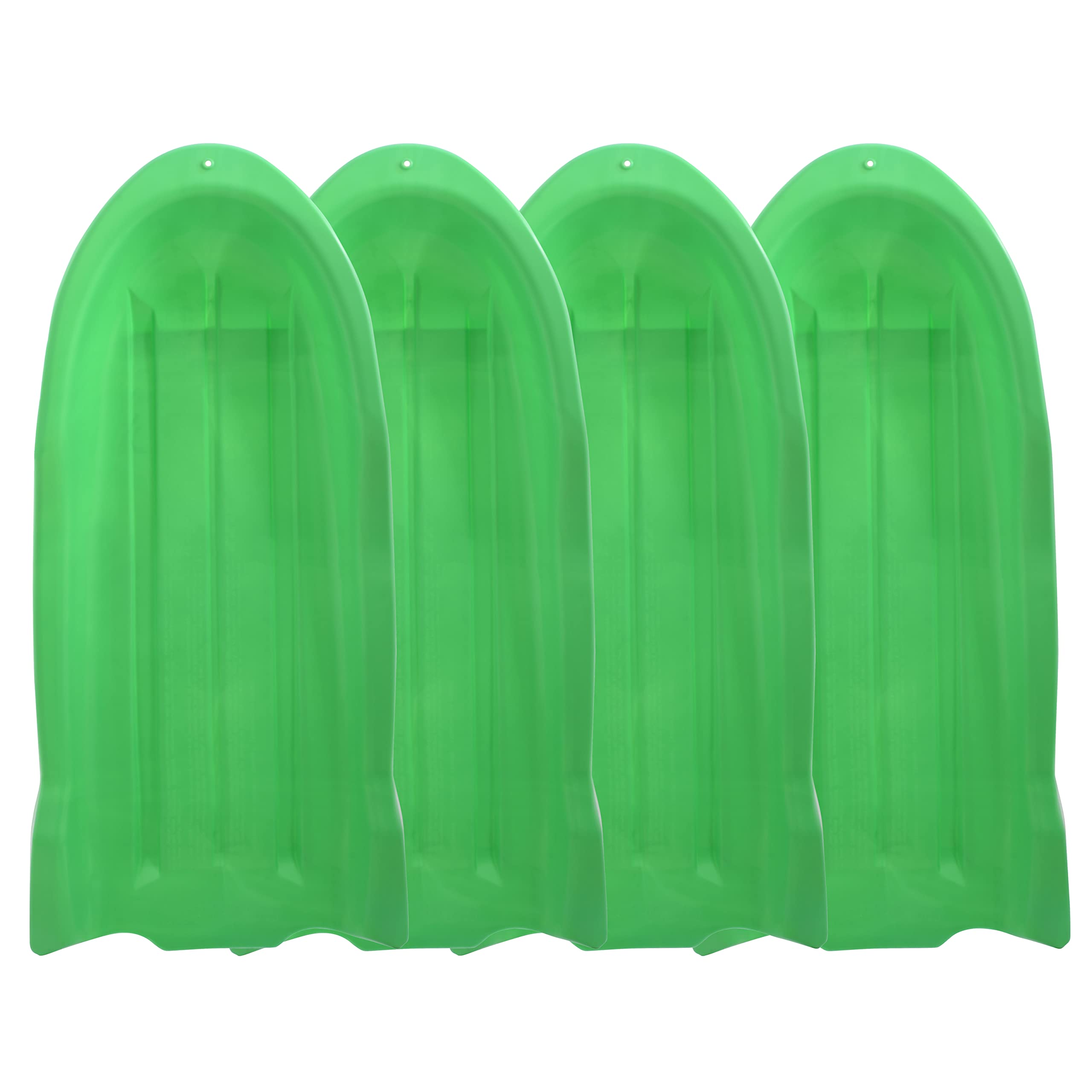 Superio Toboggan Snow Sleds, 4 Pack- 46” Plastic Open Back Slider for Kids and Adults- Heavy Duty Sleds with Holes for Pull Ropes (Ropes Excluded) for Downhill Sledding, Winter Outdoor Sports, (Green)