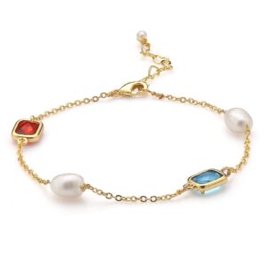 XYJZXY Gold Tiny Pearl Bracelet 18K Gold Plated Baroque Freshwater Pearl Bracelet for Women