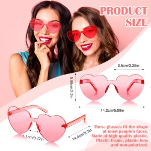 TOODOO 4 Pieces Heart Shape Rimless Sunglasses Transparent Candy Color Party Eyewear (Pink Series)