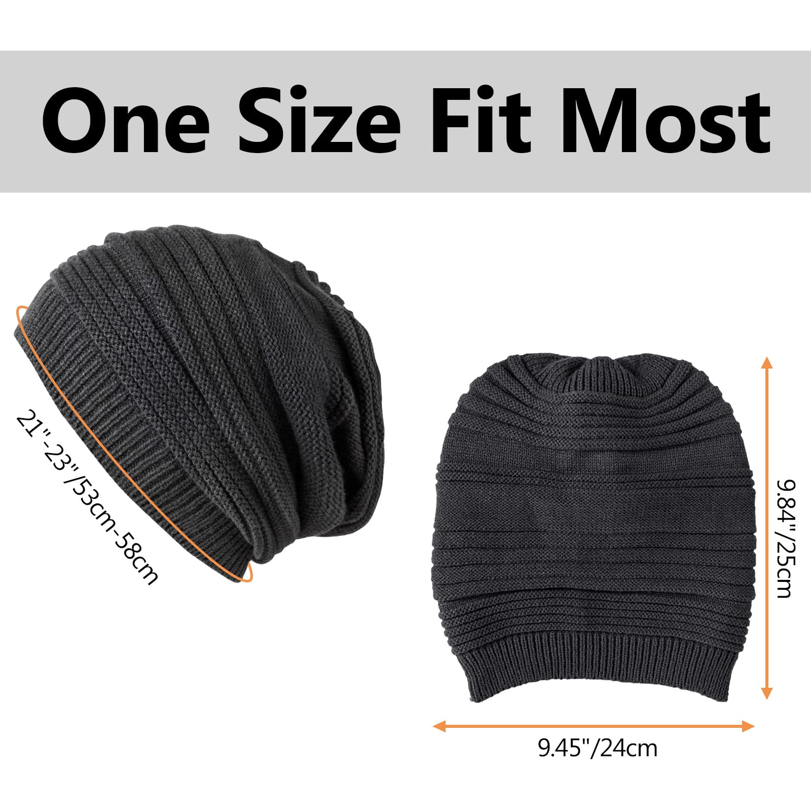 Senker Fashion 2 Pack Womens Slouchy Beanie Winter Knit Soft Hat for Women and Men Grey Black