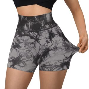 MOOSLOVER Women Seamless Booty Biker Shorts Scrunch Butt Lifting High Waisted Workout Shorts(S,#3 Black Tie-dye-3")