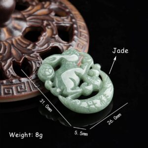 Feng Shui Jade Necklace Natural Nephrite Jade Necklace Auspicious Rabbit Charm Pendant Necklace w/Cord Green Jade Amulet Talisman Stone Attract Wealth Good Luck Unisex