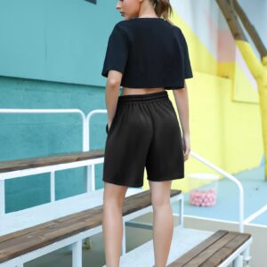 Plus Size Jersey Shorts for Womens Summer Knee Length Shorts Elastic Waist Cotton Lounge Shorts Black XXL