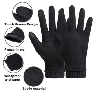 Kebesu Womens Winter Suede Gloves With Touchscreen Texting Finger Wool Lined Windproof Warm Fashion Dress Gloves