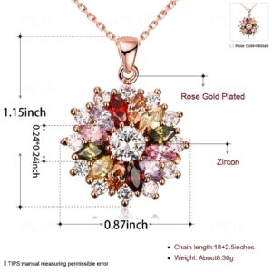 WSKFLY Colorful Snowflake Pendant Necklace, Rose Gold Plated Multi Gemstone Necklaces Marquise Cubic Zirconia Necklace for Women, 18+2 inch