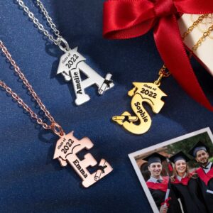 Personalized Graduation Necklace 925 Sterling Silver/Stainless Steel Custom Engrave Name Year Initial Letter Pendant Neckalce Class College University Jewelry 2024 Graduation Gifts For Her Him Women