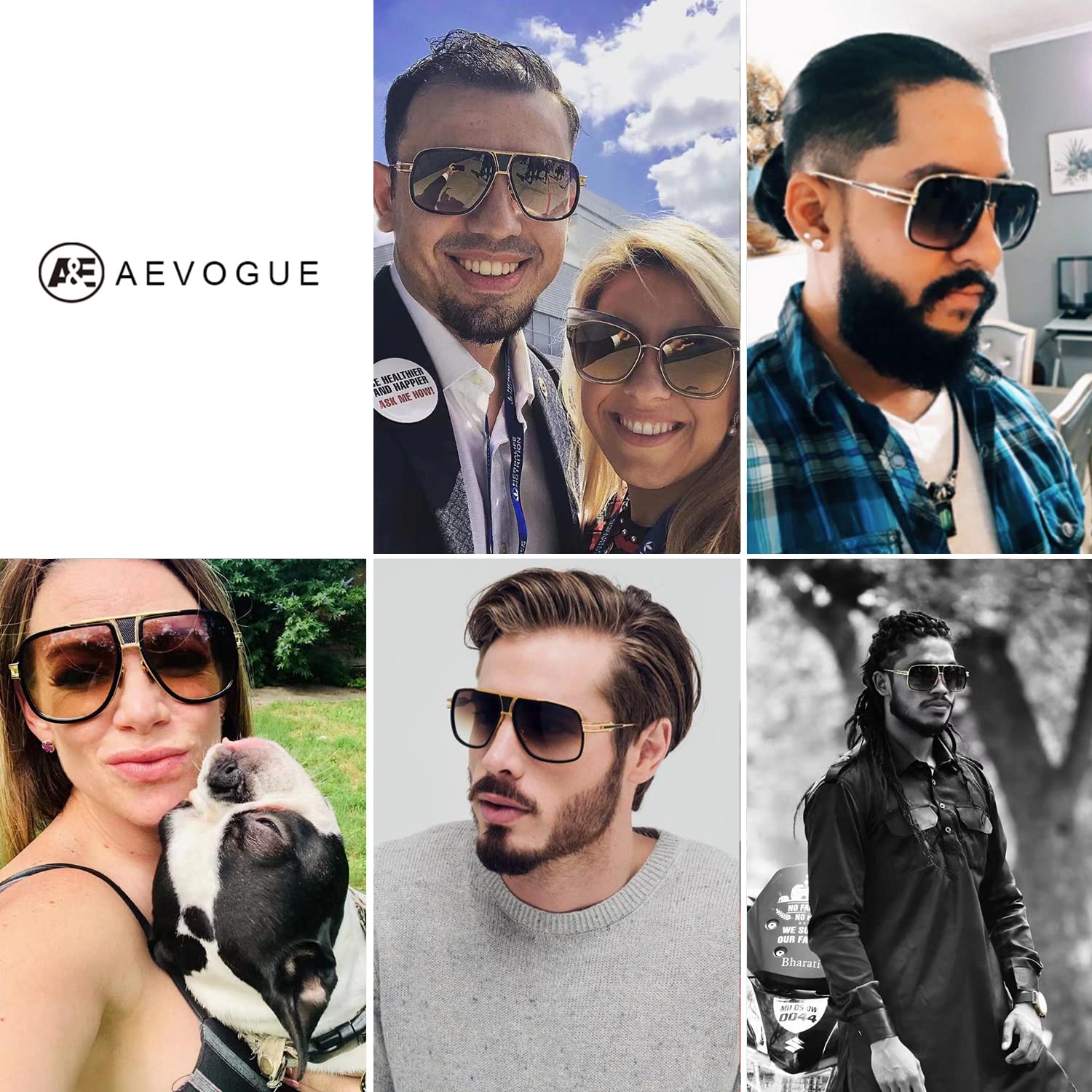 AEVOGUE Sunglasses For Men Goggle Alloy Big Frame Square Metal Punk Style Shield AE0336