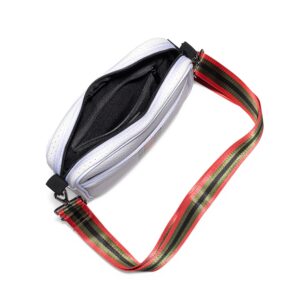 Haute Shore - Drew Trento Crossbody,White Coated W/Olive,Black,& Red Stripe