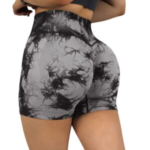 MOOSLOVER Women Seamless Booty Biker Shorts Scrunch Butt Lifting High Waisted Workout Shorts(S,#3 Black Tie-dye-3")