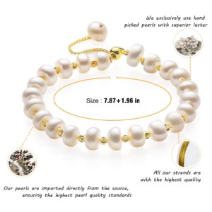 XYJZXY Baroque Freshwater Pearl Bracelet for Women 14k Gold Adjustable Slider Bracelet Dainty Pearl Bracelets Valentine Gifts Wedding Jewelry