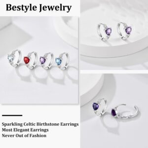 Bestyle Silver Hoop Earrings CZ Created Heart Diamond Hoops | Classic Silver February Amethyst Birthstone Earrings for Women, Great Birthday Gift for Daughter/Wife/Mom/Grandma