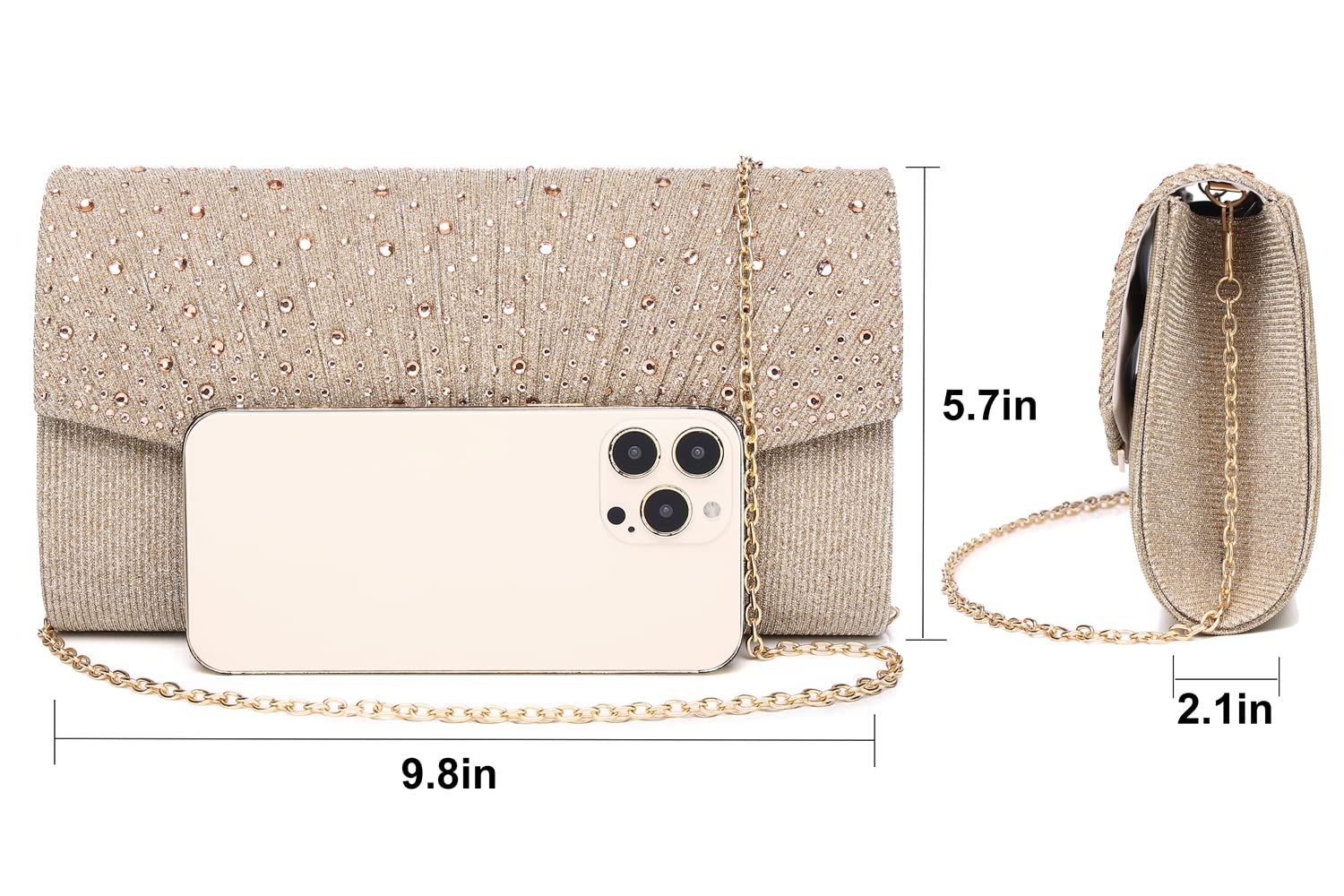 MUDUO Rhinestone Clutch Purses for Women Purses and Handbags Formal Wedding Party Prom Purse Money Bags (Champagne-G)…