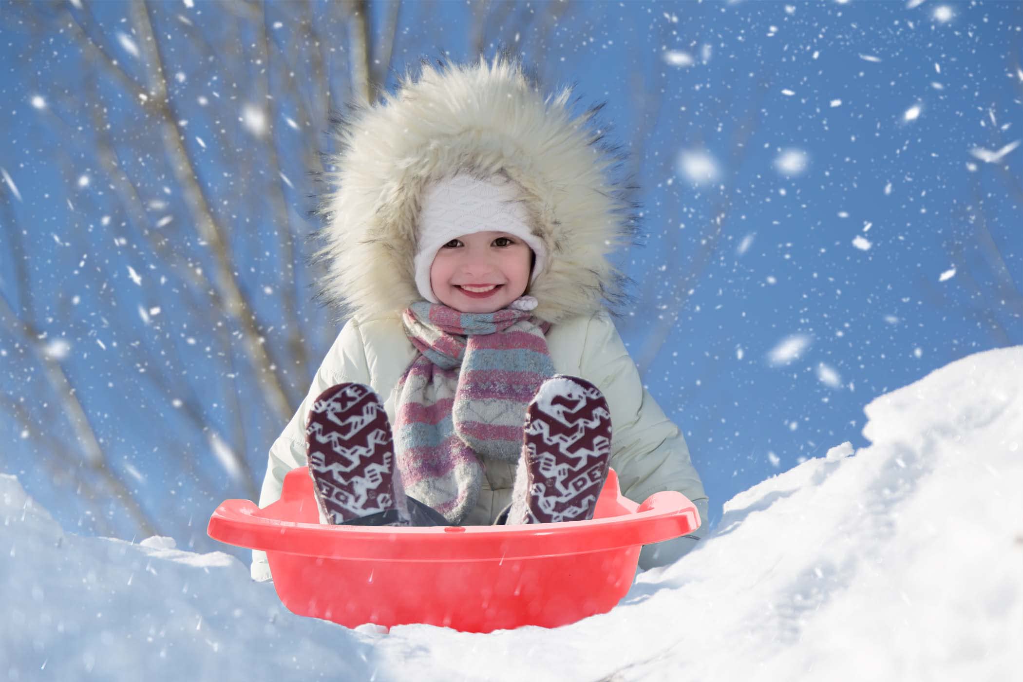 Superio Toboggan Snow Sleds, 4 Pack- 46” Plastic Open Back Slider for Kids and Adults- Heavy Duty Sleds with Holes for Pull Ropes (Ropes Excluded) for Downhill Sledding, Winter Outdoor Sports, (Red)