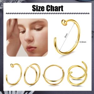 Sanfenly Nose Rings Hoops 20G Rose Gold Black Silver 8mm Stainless Steel Nose Rings for Women Men Nose Hoop Piercing Jewelry