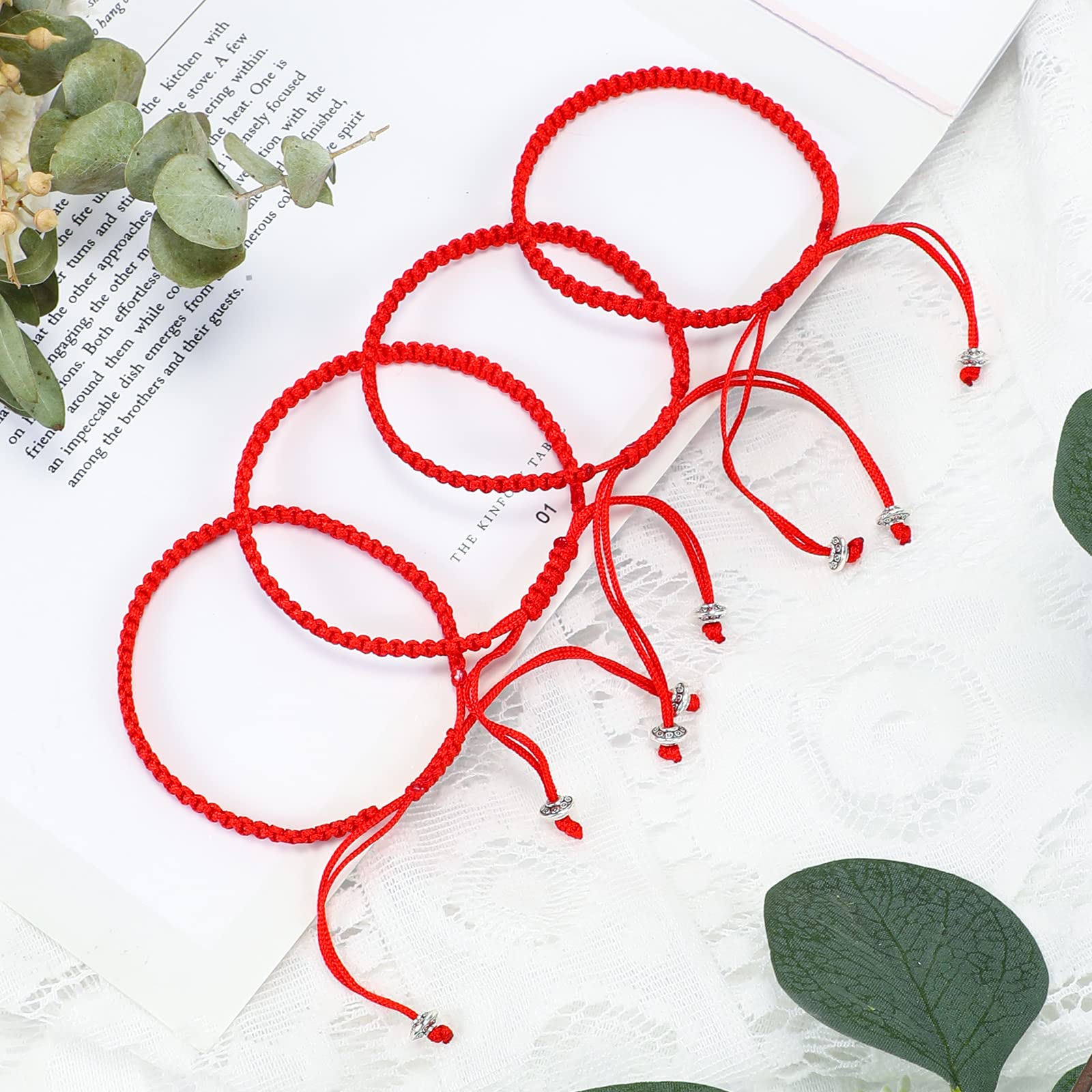 Fumete 48 Pcs Red Bracelets Bulk Kabbalah Red String Bracelet for Protection Good Luck Bracelet with Amulet Tibetan Bracelet Adjustable Buddhist Knots Bracelet for Women Men Couples Graduation Gifts