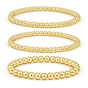 GLIJWELE Gold Beaded Bracelets for Women, 14K Gold Plated Bead Bracelet for Women Stackable Gold Bead Bracelets for Women Layered Gold Bracelets for Women Gold Jewelry for Women