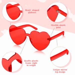 TOODOO 4 Pieces Heart Shape Rimless Sunglasses Transparent Candy Color Party Eyewear (Pink Series)