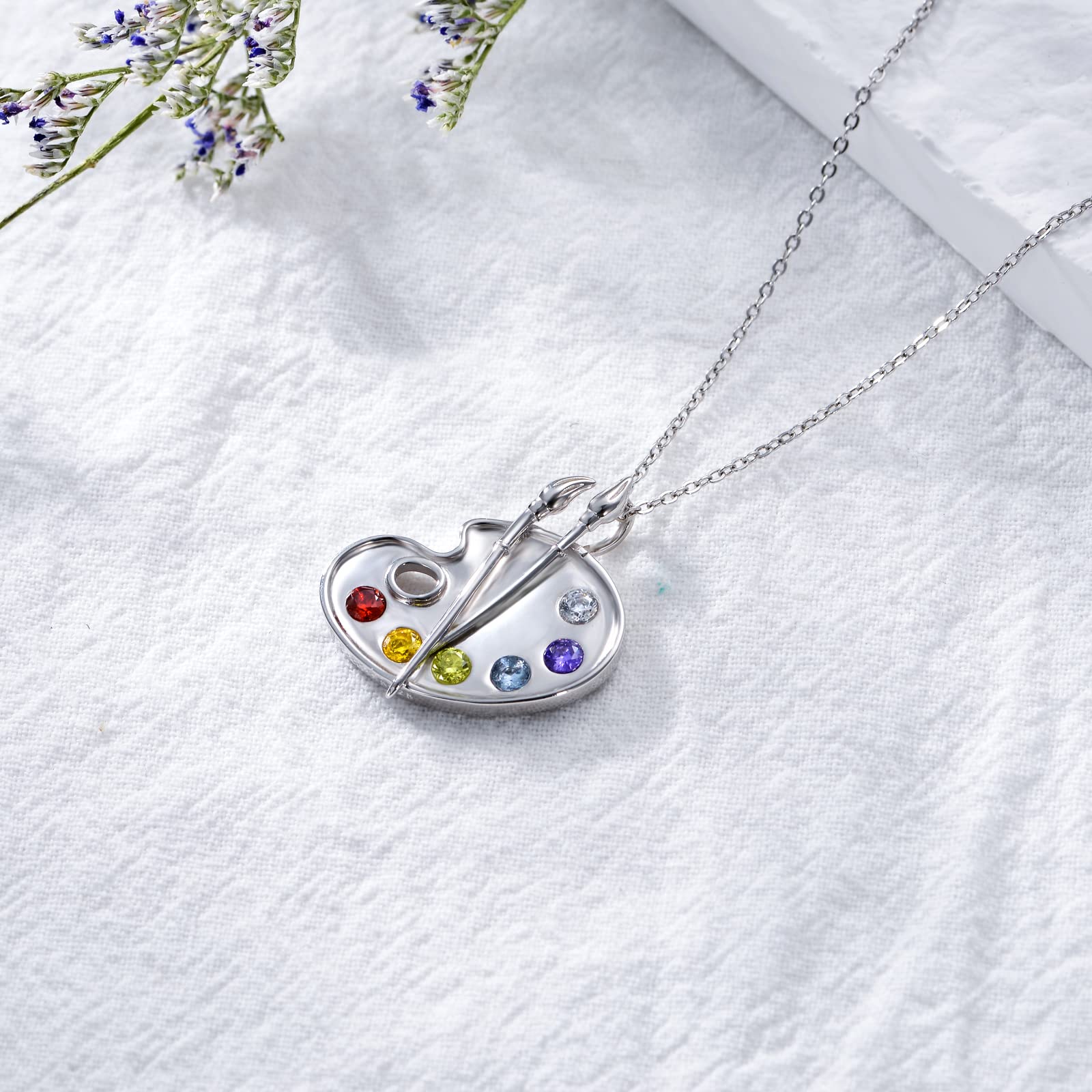 Dorunmo Art Palette Necklace Sterling Silver Art Necklace for Women Colorful Paint Necklace Art Painter Charm Necklace Future Artist Jewelry for Art Teacher Women