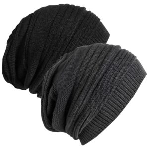 senker fashion 2 pack womens slouchy beanie winter knit soft hat for women and men grey black