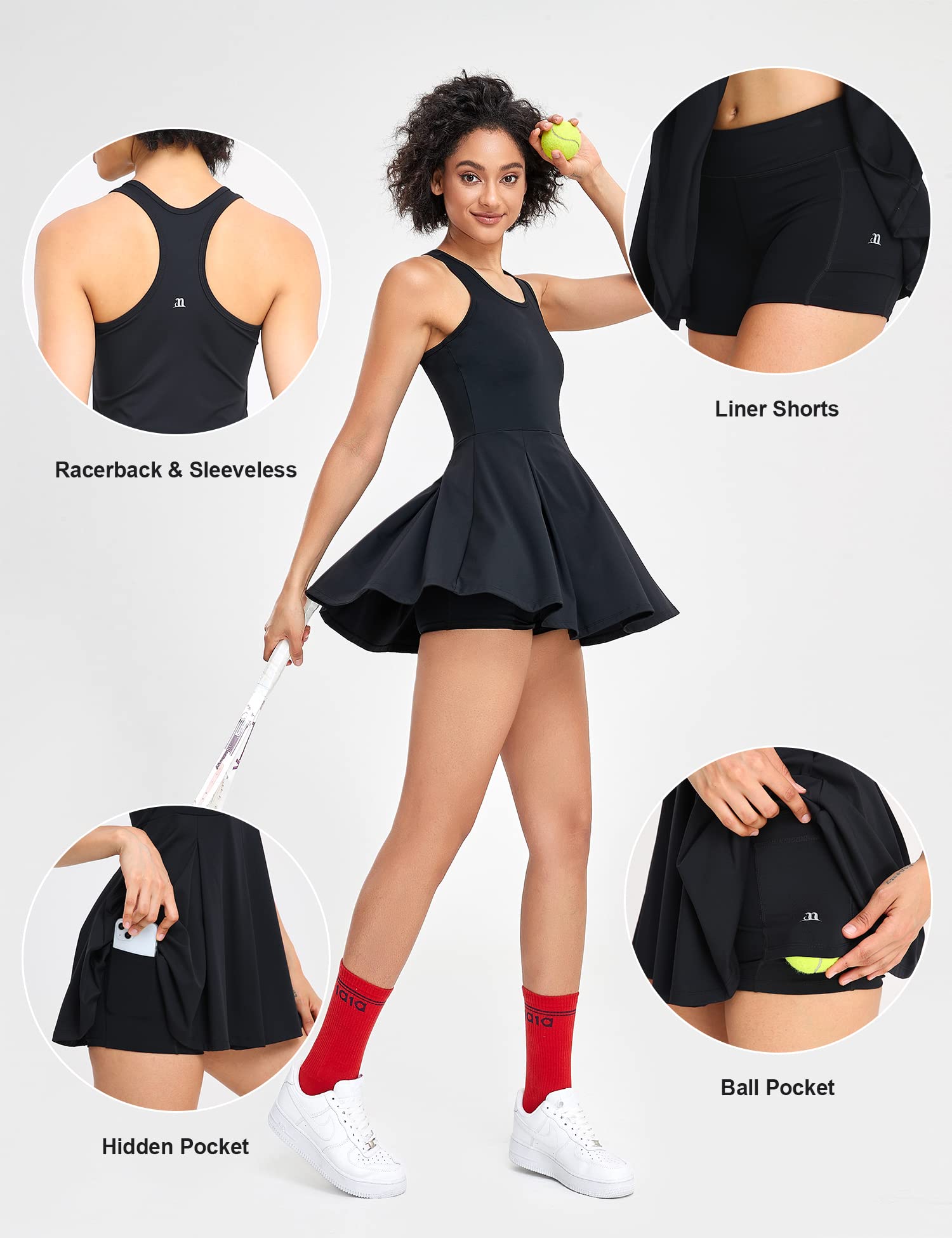 1a1a Tennis Dresses for Women, Golf Apparel and Golf Dresses for Women with Inner Shorts and Pockets, Women’s Athletic Dress for Workouts Black Medium