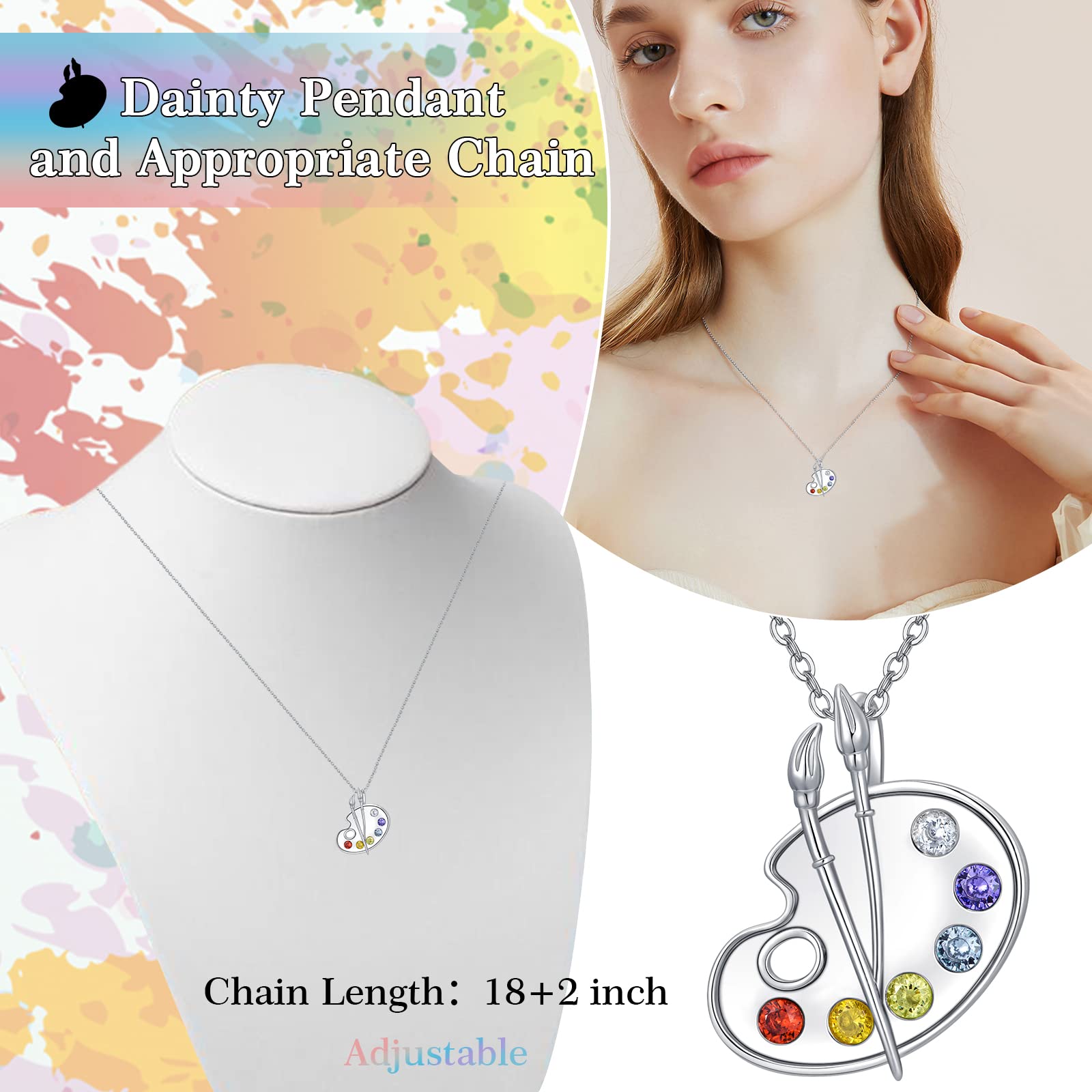 Dorunmo Art Palette Necklace Sterling Silver Art Necklace for Women Colorful Paint Necklace Art Painter Charm Necklace Future Artist Jewelry for Art Teacher Women