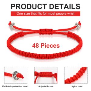 Fumete 48 Pcs Red Bracelets Bulk Kabbalah Red String Bracelet for Protection Good Luck Bracelet with Amulet Tibetan Bracelet Adjustable Buddhist Knots Bracelet for Women Men Couples Graduation Gifts