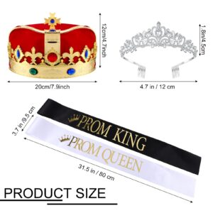 Saintrygo Prom King and Prom Queen 80s Party Favors Crowns Tiara Sash Shiny Satin Adults Cosplay 2024 Grad Crown Sash(4 Pcs, Vintage Style)