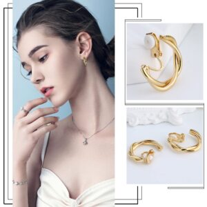 FUNRUN JEWELRY 6Pairs Clip on Hoop Earrings for Women Gold Chunky Hoop Earrings Non Piercing Fake Earrings Set（Gold）