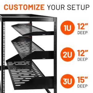 ECHOGEAR 1U Rack Shelf - Universal Design Works with Any Rack - Holds 25lbs of Servers, Network Gear, or AV Equipment - 12" Deep Steel Shelf with Ventilated Design - Install Hardware Included