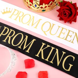 Saintrygo Prom King and Prom Queen 80s Party Favors Crowns Tiara Sash Shiny Satin Adults Cosplay 2024 Grad Crown Sash(4 Pcs, Vintage Style)