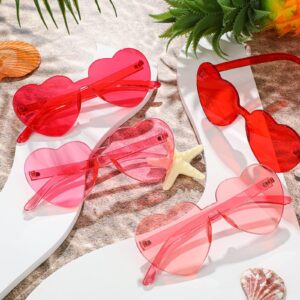 TOODOO 4 Pieces Heart Shape Rimless Sunglasses Transparent Candy Color Party Eyewear (Pink Series)