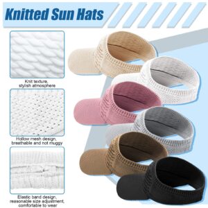 6 Pieces Women Sun Visor Hat for Women Knitted Hats Elastic Sports Hat Empty Top Quick Drying Wide Brim Golf Hat (Black, White, Gray, Light Coffee, Beige, Pink)