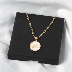 Gold Initial Necklaces for Women, 14K Gold Plated Layered Necklaces Paperclip Chain Necklace for Women Dainty Gold Coin Letter Pedant Necklace for Women Initial A Necklaces for Women Jewelry