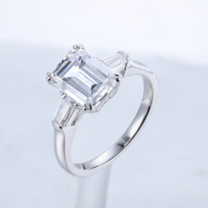 ANSTERGEMS 3CT Emerald Cut Zircon Silver Ring Rhodium Plated S925 Ring Anniversary Wedding Engagement Ring For Women