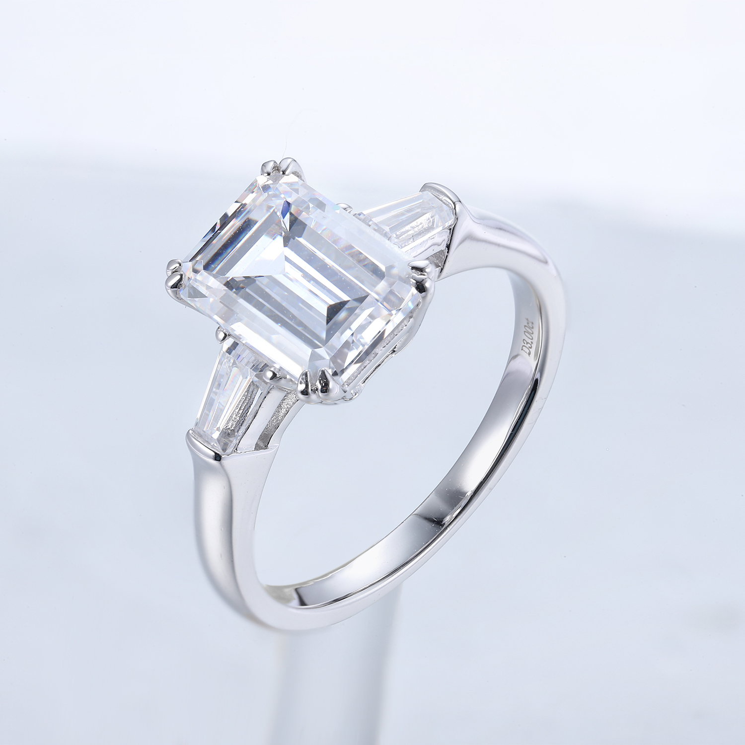 ANSTERGEMS 3CT Emerald Cut Zircon Silver Ring Rhodium Plated S925 Ring Anniversary Wedding Engagement Ring For Women