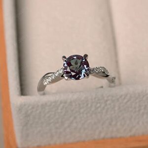 LUO S925 Sterling Silver Round Shaped 1.53 CT Created Alexandrite Ring Twist Infinity Engagement Ring for Women US Size 7