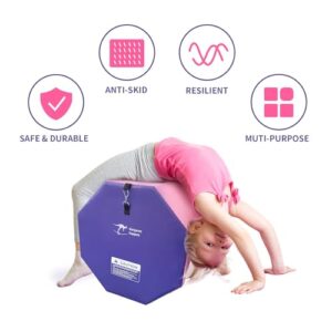 Kangaroo Hoppers Gymnastics Octagon Tumble Mat 24"x26" with Carrying Handles, Somersault Backbend Tumbling Trainer for Home Gym Exercise (Purple/Pink)