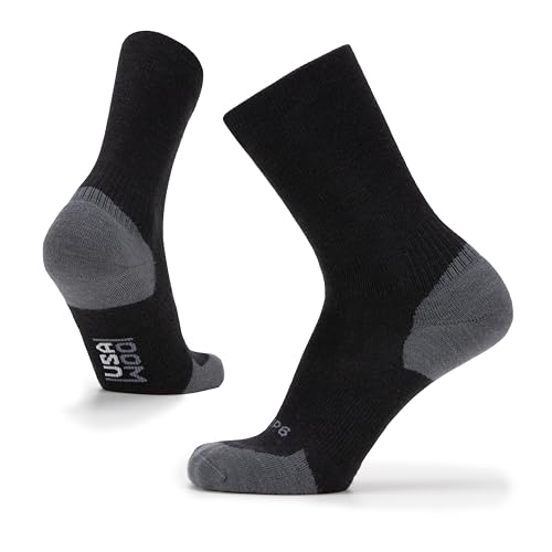 GRIP6 Everyday Merino Wool Socks - Lightweight Wool Hiking Socks - Warm Crew Socks for Men and Women - Cold Weather Gear - Black, Medium (1-pack)