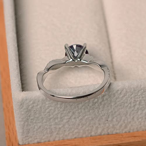 LUO S925 Sterling Silver Round Shaped 1.53 CT Created Alexandrite Ring Twist Infinity Engagement Ring for Women US Size 7