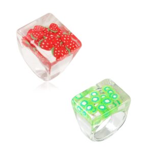 mokaviky 25 2 pcs chunky resin fruit rings set colorful strawberry acrylic rings for women