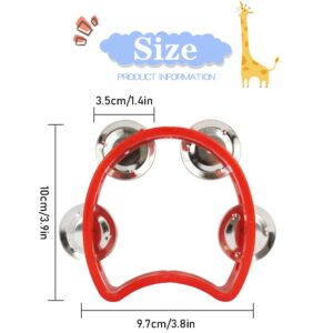 8 Pack Plastic Tambourines, Mini Percussion Tambourines Bulk, Half Moon Handheld Tambourine with 4 Jingle Bells for Adults(4 Colors)