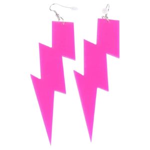 multicolor 80s neon earrings acrylic exaggerated lightning bolt dangle drop pendant vintage earrings halloween retro 80 90's party costume accessories jewelry for women-pink