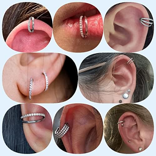 Yaoyaoyors Double Diamonds Nose Rings 20G 8mm Hinged Septum Piercing Jewelry Cartilage Earrings Stainless Steel Helix Hoop Daith Ring with Shiny Clear CZ Silver Color