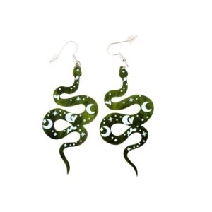 maloyanve snake earrings for women unique funny green acrylic moon pattern snake shaped dangle drop weird earrings (green snake)