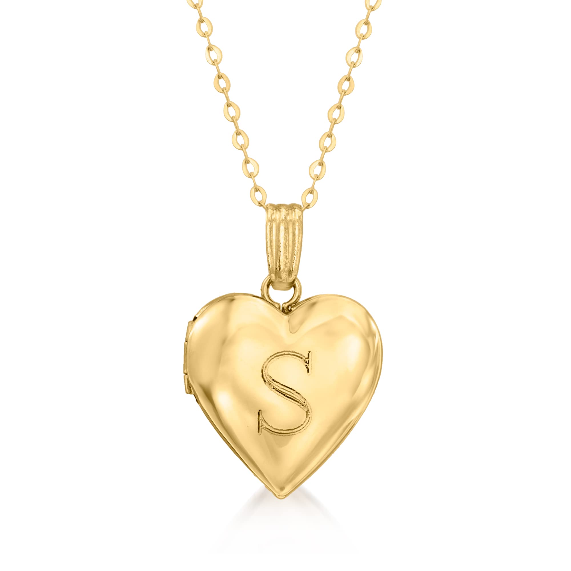 Canaria Single-Initial - 10kt Yellow Gold Heart Locket Necklace. 16 inches